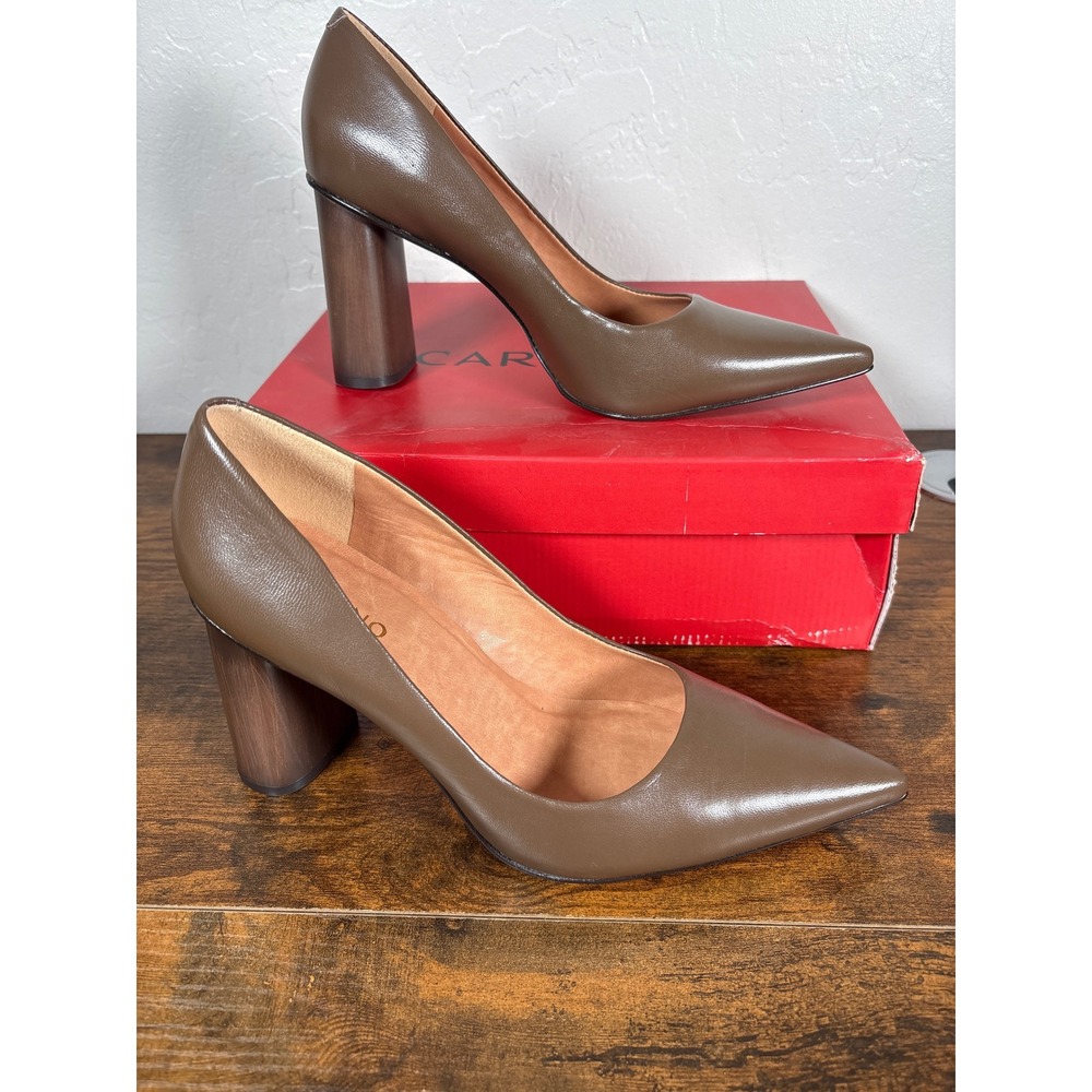 Carrano Bella Cinnamon Leather Wooden Block Heel Pointed Toe Pumps Women Size 10